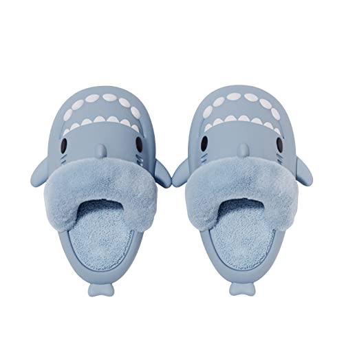 Puimentiua Shark Slides Hai Hausschuhe Damen Plüsch, Wasserdicht Warme Hausschuhe Damen Herren, Flauschige Hausschuhe für Herbst Winter Indoor Outdoor von Puimentiua