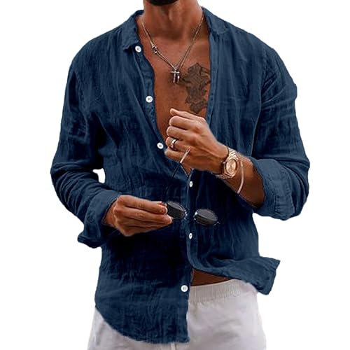 Puimentiua Leinenhemd Herren,Langarm Sommerhemd,Sommer Leinen Hemden mit Classic Kragen und Knopfleiste (Marineblau,XL) Puimentiua Leinenhemd Herren,Langarm Sommerhemd,Sommer Leinen Hemden mit Classic Kragen und Knopfleiste (Marineblau,XL) von Puimentiua