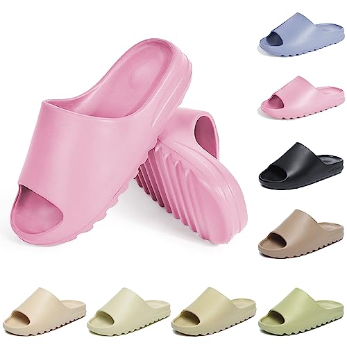 Puimentiua Weiche Open-toe Schlappen,Herren Rutschfest Slides Slippers,Damen Schnelltrocknend Hausschuhe Badelatschen Badeschuhe | N-Rosa,43 EU von Puimentiua