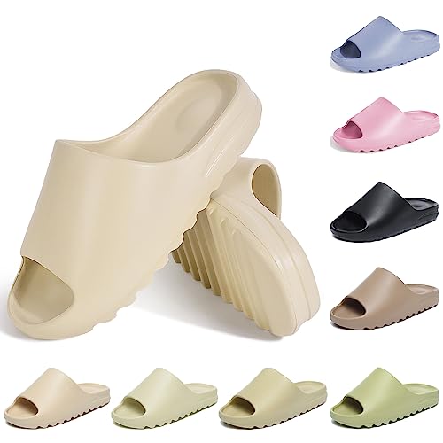 Puimentiua Weiche Open-toe Schlappen,Herren Rutschfest Slides Slippers,Damen Schnelltrocknend Hausschuhe Badelatschen Badeschuhe | E-Beige,38 EU von Puimentiua