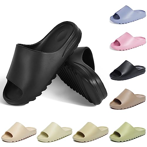 Puimentiua Weiche Open-toe Schlappen,Herren Rutschfest Slides Slippers,Damen Schnelltrocknend Hausschuhe Badelatschen Badeschuhe | F-Schwarz,38 EU von Puimentiua