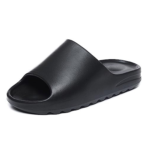 Puimentiua Weiche Open-Toe Schlappen,rutschfest Schnelltrocknend Slippers,Flach Dusch-Badeschuhe Strand Outdoor,Sommer Unisex Slippers,Damen Hausschuhe,Herren Pantoletten | A-Schwarz,42 EU von Puimentiua