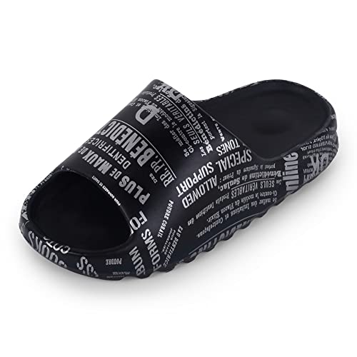 Puimentiua Weiche Open-toe Schlappen,Herren Rutschfest Slides Slippers,Damen Schnelltrocknend Hausschuhe Badelatschen Badeschuhe | H-Gemustert Schwarz,37 EU von Puimentiua