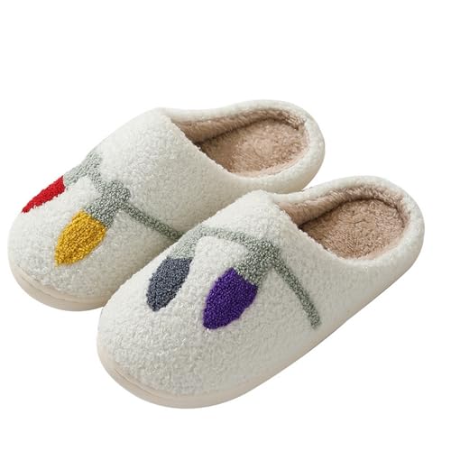 Puimentiua Weihnachts Hausschuhe Damen Plüsch, Winter Flauschige Warme Herren Pantoletten Slippers, Lustige Weihnachten Geschenke von Puimentiua