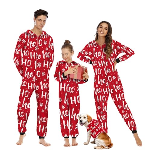 Puimentiua Weihnachts Pyjama,Familie Weihnachtspyjama Set,Christmas Matching Pyjama,Weihnachten Einteiler,Weihnachts Schlafanzug für Damen (S,02- Rot) von Puimentiua