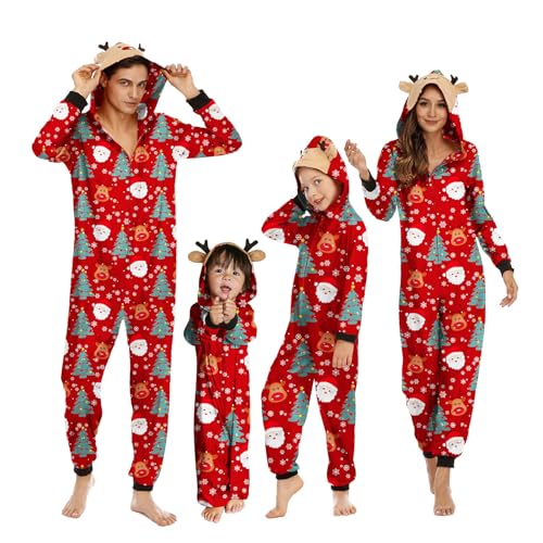 Puimentiua Weihnachts Pyjama,Familie Weihnachtspyjama Set,Christmas Matching Pyjama,Weihnachten Einteiler,Weihnachts Schlafanzug für Damen (XXL,07- Rot) von Puimentiua
