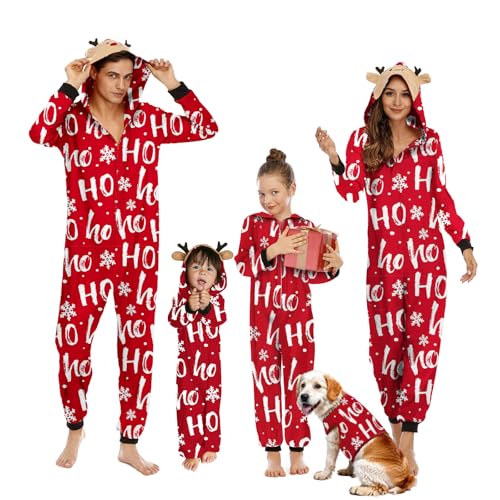 Puimentiua Weihnachts Pyjama,Familie Weihnachtspyjama Set,Christmas Matching Pyjama,Weihnachten Einteiler,Weihnachts Schlafanzug für Kinder (2 Jahre,02- Rot) von Puimentiua