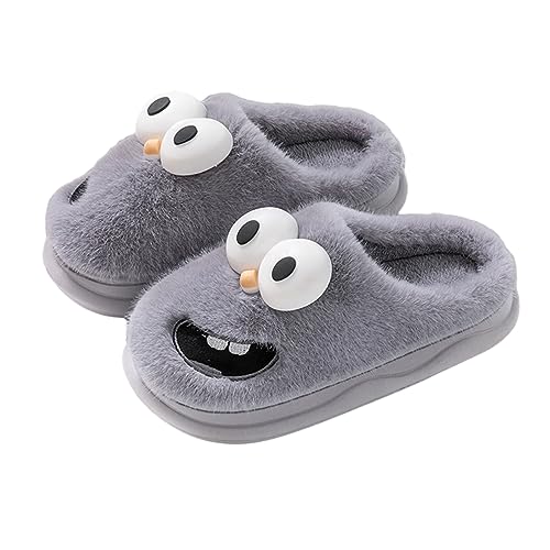 Puimentiua Winter Hausschuhe Damen Plüsch, Flauschige Herren Pantoletten, Cute Big Eye Dog Slippers for Indoor Outdoor von Puimentiua