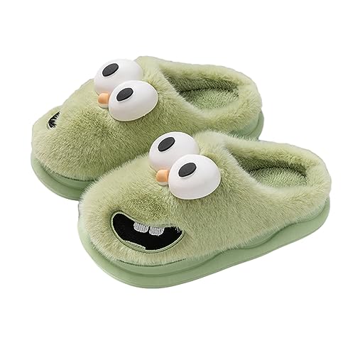 Puimentiua Winter Hausschuhe Damen Plüsch, Flauschige Herren Pantoletten, Cute Big Eye Dog Slippers for Indoor Outdoor von Puimentiua