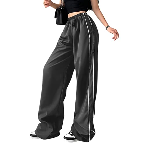 Puimentiua Y2K Parachute Pants Track Pants Women Cargohose Damen Baggy Retro Elastische Taille Hose Streetwear von Puimentiua