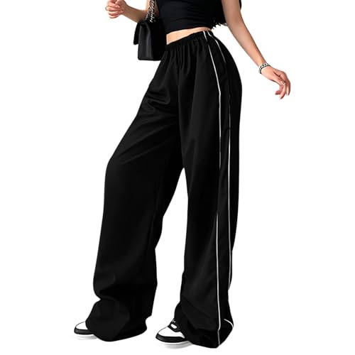 Puimentiua Y2K Parachute Pants Track Pants Women Cargohose Damen Baggy Retro Elastische Taille Hose Streetwear von Puimentiua