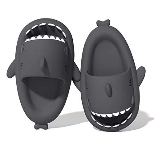 Puimentiua Shark Slides Cute Shark Slippers Lustige Hai Hausschuhe Herren Badelatchen Badeschuhe für Damen Sommer Strand Open Toe Slides Indoor Outdoor,Dunkelgrau,36/37 von Puimentiua