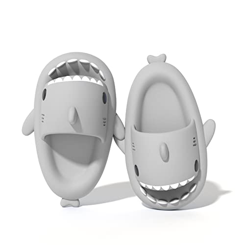 Puimentiua Shark Slides Cute Shark Slippers Lustige Hai Hausschuhe Herren Badelatchen Badeschuhe für Damen Sommer Strand Open Toe Slides Indoor Outdoor,Grau,36/37 von Puimentiua