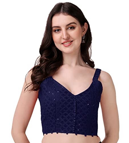 Pujia Mills Damen Georgette Pailletten Stickerei ärmellose fertige Saree Bluse, Marineblau, 38 von Pujia Mills