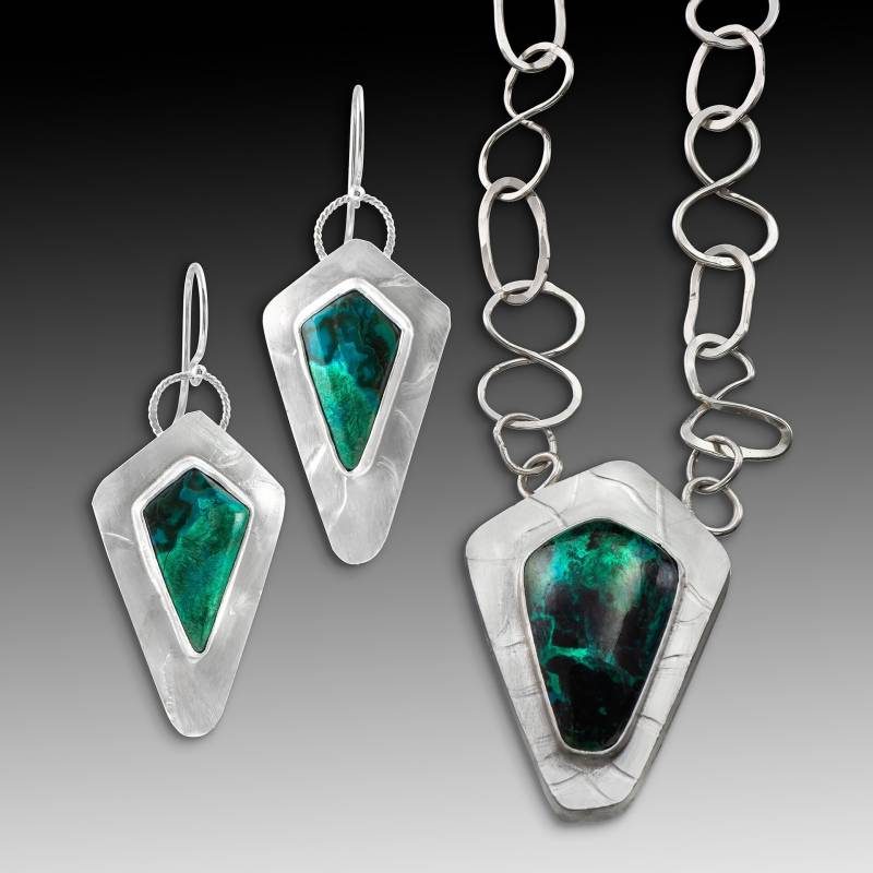 Azur Malachit Und Sterling Silber Ohrring, Anhänger Halskette Set Azur Malachit Und Sterling Silber Ohrring, Anhänger Halskette Set von PujolDesigns
