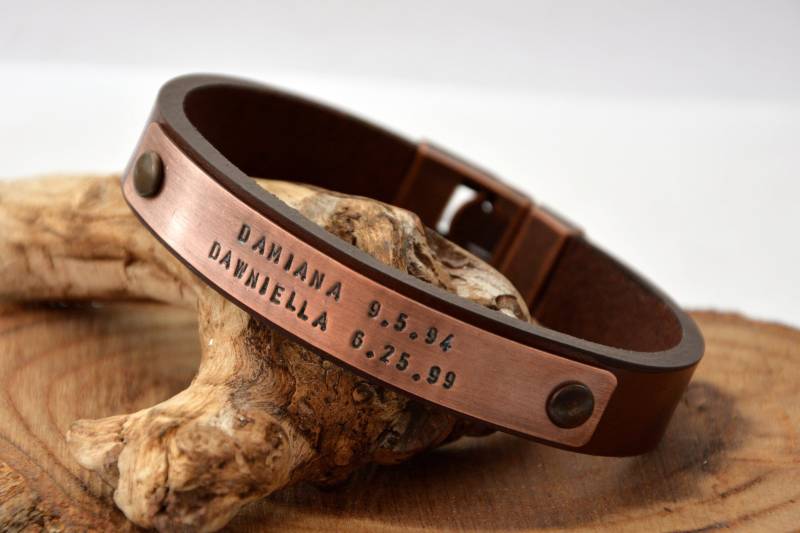 Kupfer Messing Aluminium Platte Armband. Personalisierte Koordinaten Namen Initialen Morsecodes, Geschenk Für Vater Ehemann Bruder Und Verwandte von PukkaMen