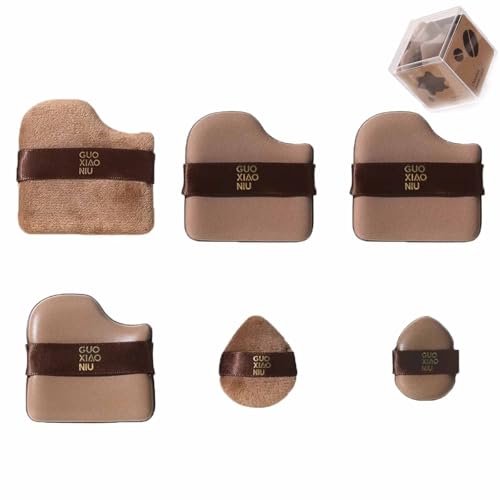1 Box mit 6 Guoxiaoniu Make-up-Quasten, Guo Xiao Niu Make-up-Quasten, Schnell-Make-up-Foundation-Quasten-Set, Foundation-Schwamm-Quasten, Kissen-Quasten, Mini-Puderquasten (1Box/6Pcs) von Pukmqu