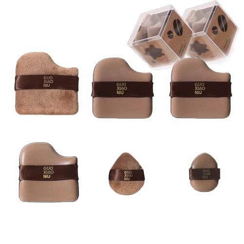 1 Box mit 6 Guoxiaoniu Make-up-Quasten, Guo Xiao Niu Make-up-Quasten, Schnell-Make-up-Foundation-Quasten-Set, Foundation-Schwamm-Quasten, Kissen-Quasten, Mini-Puderquasten (2Box/12Pcs) von Pukmqu