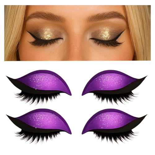 2 Pairs Lazy Eyeshadow Eyelash Patch, Eyeshadow Eyelashes Makeup Stickers, 2-in-1 Reusable Eye Makeup Stickers with False Lashes & Shadow, For All Eye Shapes (Purple) von Pukmqu