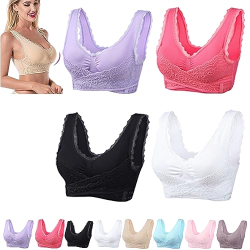 Pukmqu Kendally-BHS für ältere Frauen, Kendally-BHS, bequemer Kendally-Korsett-BH aus Spitze mit seitlicher Schnalle (XL,A 4PCS) von Pukmqu