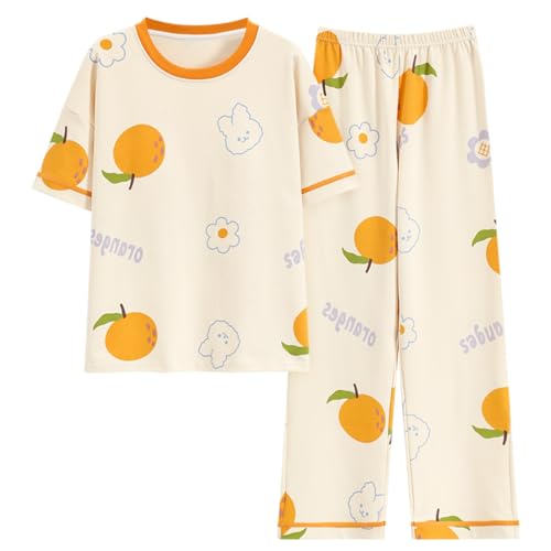 Pulaikehua Kawaii Loungewear Frauen Pyjamas Lange Ärmel oder Kurze Ärmel Netter Pyjama Sommer oder Winter Baumwolle O-Ausschnitt Nachtwäsche (223300,XXL) von Pulaikehua