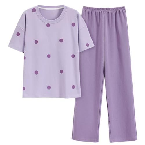 Pulaikehua Kawaii Loungewear Frauen Pyjamas Lange Ärmel oder Kurze Ärmel Netter Pyjama Sommer oder Winter Baumwolle O-Ausschnitt Nachtwäsche (223302,L) von Pulaikehua