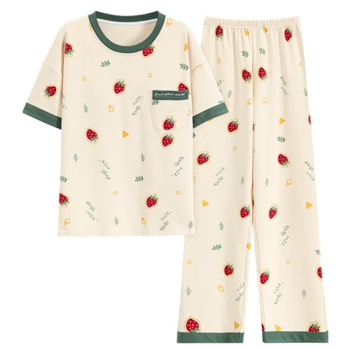 Pulaikehua Kawaii Loungewear Frauen Pyjamas Lange Ärmel oder Kurze Ärmel Netter Pyjama Sommer oder Winter Baumwolle O-Ausschnitt Nachtwäsche (223303,XL) von Pulaikehua