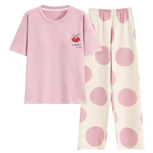 Pulaikehua Kawaii Loungewear Frauen Pyjamas Lange Ärmel oder Kurze Ärmel Netter Pyjama Sommer oder Winter Baumwolle O-Ausschnitt Nachtwäsche (223306,M) von Pulaikehua