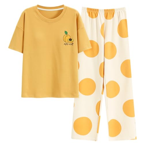 Pulaikehua Kawaii Loungewear Frauen Pyjamas Lange Ärmel oder Kurze Ärmel Netter Pyjama Sommer oder Winter Baumwolle O-Ausschnitt Nachtwäsche (223309,XL) von Pulaikehua