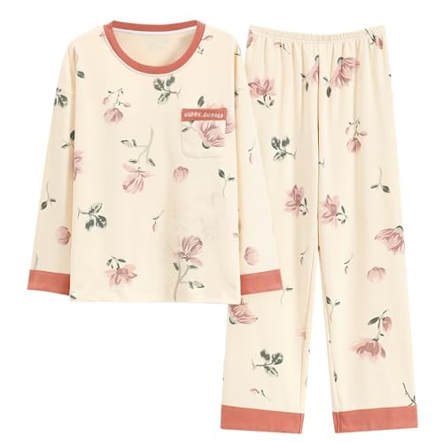 Pulaikehua Kawaii Loungewear Frauen Pyjamas Lange Ärmel oder Kurze Ärmel Netter Pyjama Sommer oder Winter Baumwolle O-Ausschnitt Nachtwäsche (6902,XXL) von Pulaikehua