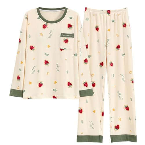 Pulaikehua Kawaii Loungewear Frauen Pyjamas Lange Ärmel oder Kurze Ärmel Netter Pyjama Sommer oder Winter Baumwolle O-Ausschnitt Nachtwäsche (6904,XL) von Pulaikehua