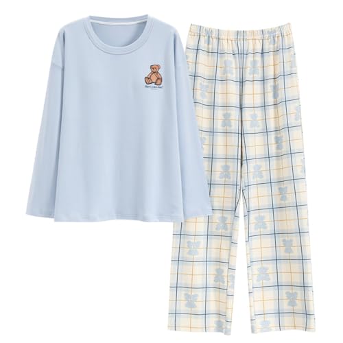 Pulaikehua Kawaii Loungewear Frauen Pyjamas Lange Ärmel oder Kurze Ärmel Netter Pyjama Sommer oder Winter Baumwolle O-Ausschnitt Nachtwäsche (6918,XL) von Pulaikehua