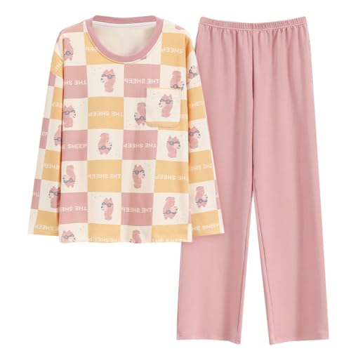 Pulaikehua Kawaii Loungewear Frauen Pyjamas Lange Ärmel oder Kurze Ärmel Netter Pyjama Sommer oder Winter Baumwolle O-Ausschnitt Nachtwäsche (6925,XL) von Pulaikehua