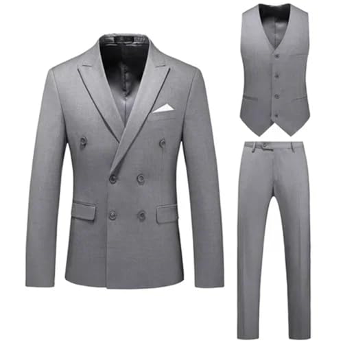 (Jacke + Weste + Hose) Business Slim Fit Zweireihig Herren formelle Hochzeit Casual Bühne Smoking, Grau, 3 Stück, M von Pulcykp