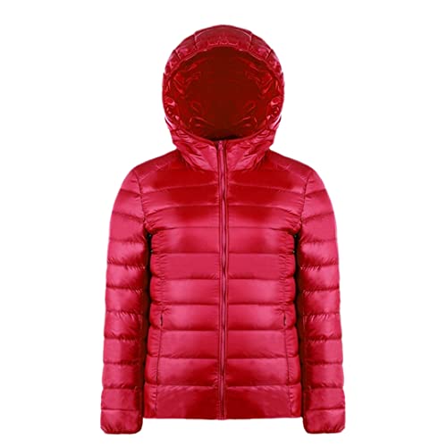 Damen Kapuzenjacke Ultraleichte Daunenjacke Tragbare Warme Daunenjacke Rot 4XL, rot, 52 von Pulcykp