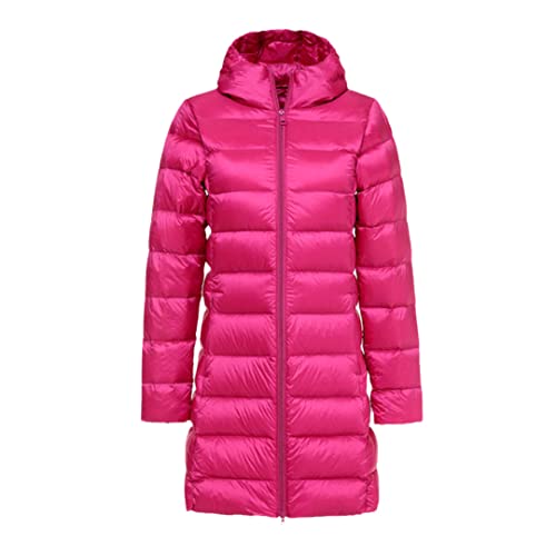 Damen-Parka-Jacke, lang, warm, ultraleicht, weiße Entendaunenjacke, mit Kapuze, Hellrosarot, 38 von Pulcykp