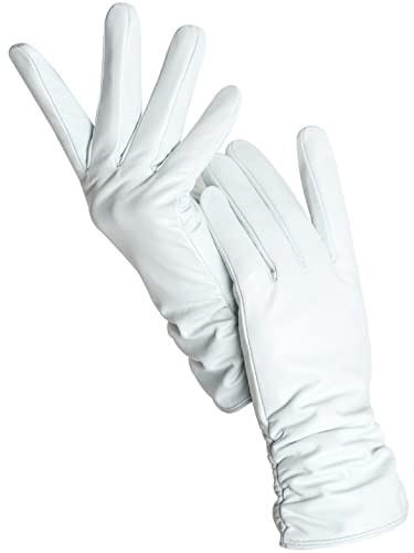 Damen Schaffell-Handschuhe Winter Warm Plus Samt Kurz Dünner Abschnitt Touchscreen Fahren Farbe Kunstleder Handschuhe Weiß Standard 6,5 von Pulcykp