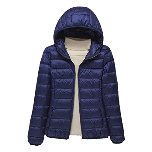 Damen Winter Ultraleichte Weiß Entendaunenjacke Slim Daunenjacke Tragbare Winddichte Daunenjacke Marineblau Kapuze L, Marineblau mit Kapuze, 42 von Pulcykp