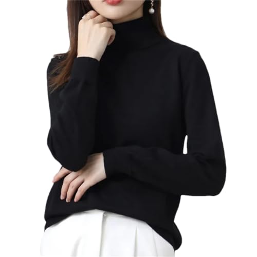 Frauen Baumwolle Strickpullover Rollkragen Langarm Einfarbig Pullover Warme Strickwaren, Schwarz , M von Pulcykp