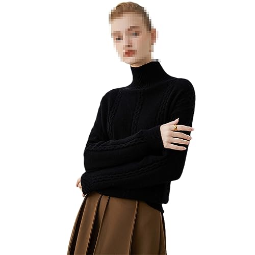 Herbst Winter Kaschmir Pullover Rollkragen Frauen Verdicken Warme Weibliche Lose Strickwaren Black L von Pulcykp