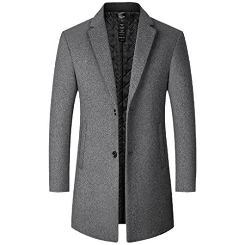 Herren Business Cashmere Mantel einfarbig schmal mittellang Trenchcoat, grau, XXL von Pulcykp