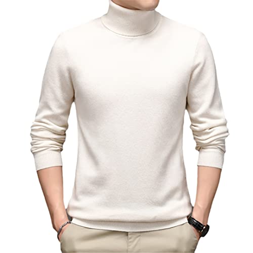 Herren Dicker Kaschmir Pullover Winter Rollkragen Pullover Slim Fit Warm Pullover Hoher Kragen Pullover, weiß, Large von Pulcykp