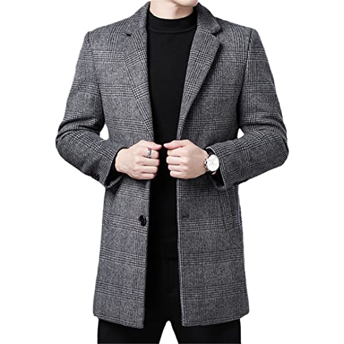 Herren Winter Cashmere Plaid Mantel Jacke Casual Einreihig Cashmere Trenchcoat, grau, L von Pulcykp