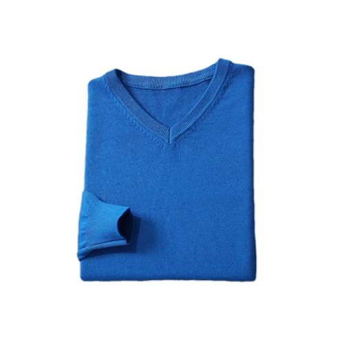 Merino Wolle Pullover Männer V-Ausschnitt Weiche Warme Strickpullover Langarm Strickpullover, ozeanblau, XL von Pulcykp