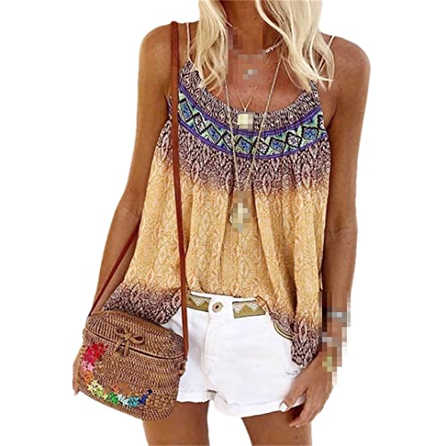 Pulcykp Damen Tank Top Casual Sommer Ärmellos T Shirt Lose Print Bohemian Tops, gelb, 54 von Pulcykp