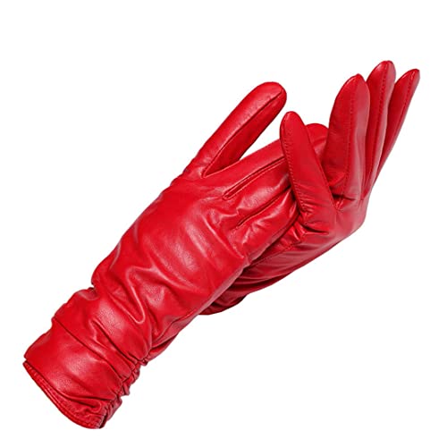 Damen-Winterhandschuhe, kurz, Handgelenk, Kunstleder, Rot, Größe 42 von Pulcykp
