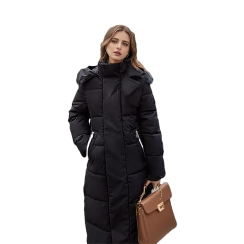 Pulcykp Frauen Winter Mit Kapuze Verdicken Baumwolle Gepolsterte Parkas Unten Jacken Casual Taschen Reißverschluss Warm Mantel, Schwarz , 36 von Pulcykp