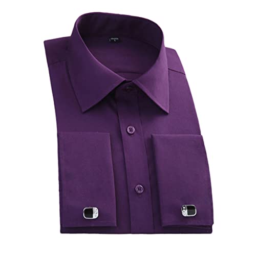 Pulcykp Herren Slim Fit French Manschettenknöpfe Hemd Langarm Baumwolle Smoking Hemd Formal Dress Shirts, dunkelviolett, L von Pulcykp