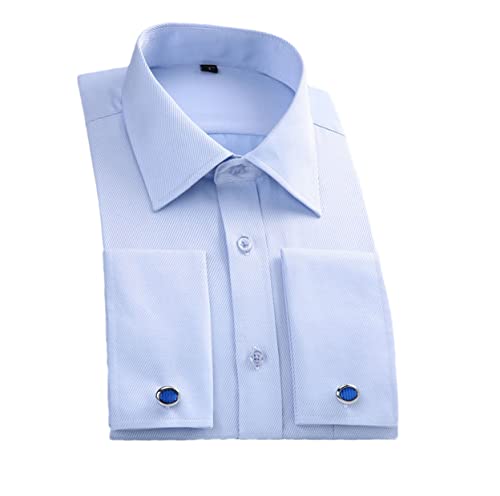 Pulcykp Herren Slim Fit French Manschettenknöpfe Hemd Langarm Baumwolle Smoking Hemd Formal Dress Shirts, himmelblau, L von Pulcykp