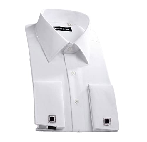 Pulcykp Herren Slim Fit French Manschettenknöpfe Hemd Langarm Baumwolle Smoking Hemd Formal Dress Shirts, weiß, 3XL von Pulcykp
